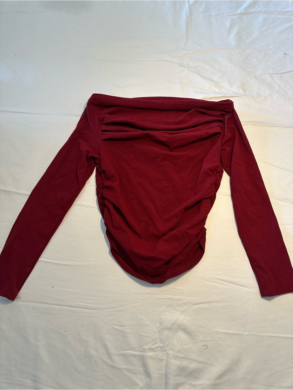 Women Off-Shoulder Long Sleeve Top in Deep Burgundy